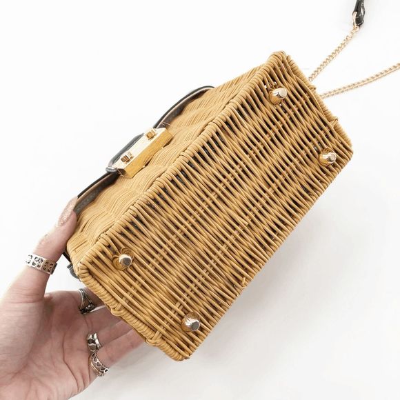 Zara Women's Brown Chain Woven Square Crossbody Bag Small - Picture 6 of 9